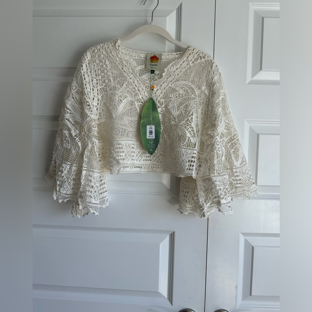 Farm Rio Guipire Lace Blouse Off White Size XS NWT‎ - Picture 8 of 10